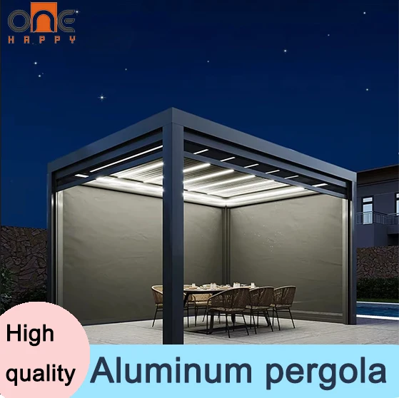 Bioclimatic Aluminum Louvered Pergola Outdoor Gazebo Patio Roof Shading Weatherproof Waterproof UV Resistant Durable Shelter