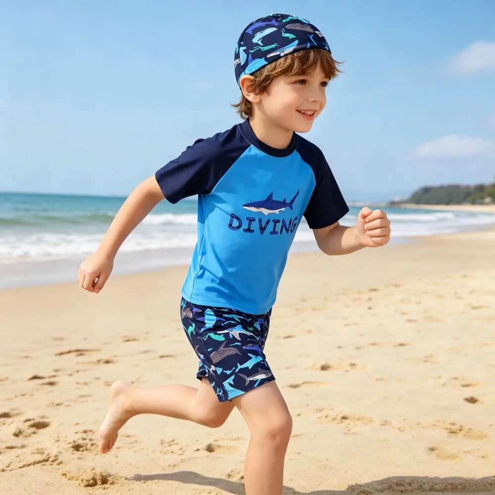 Trajes de Baño para Niños, Conjunto de Traje de Baño para Niños, Ropa de Playa con Dibujos Animados, Trajes de Baño para Surf, para Edades de 4 a 13 Años