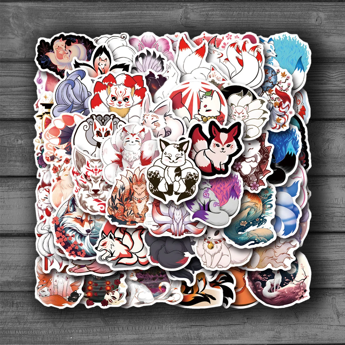 

55Pcs Japanese Shrine Keeper Kitsune Stickers For Laptop Phone Guitar Luggage Diary Waterproof Graffiti Decals