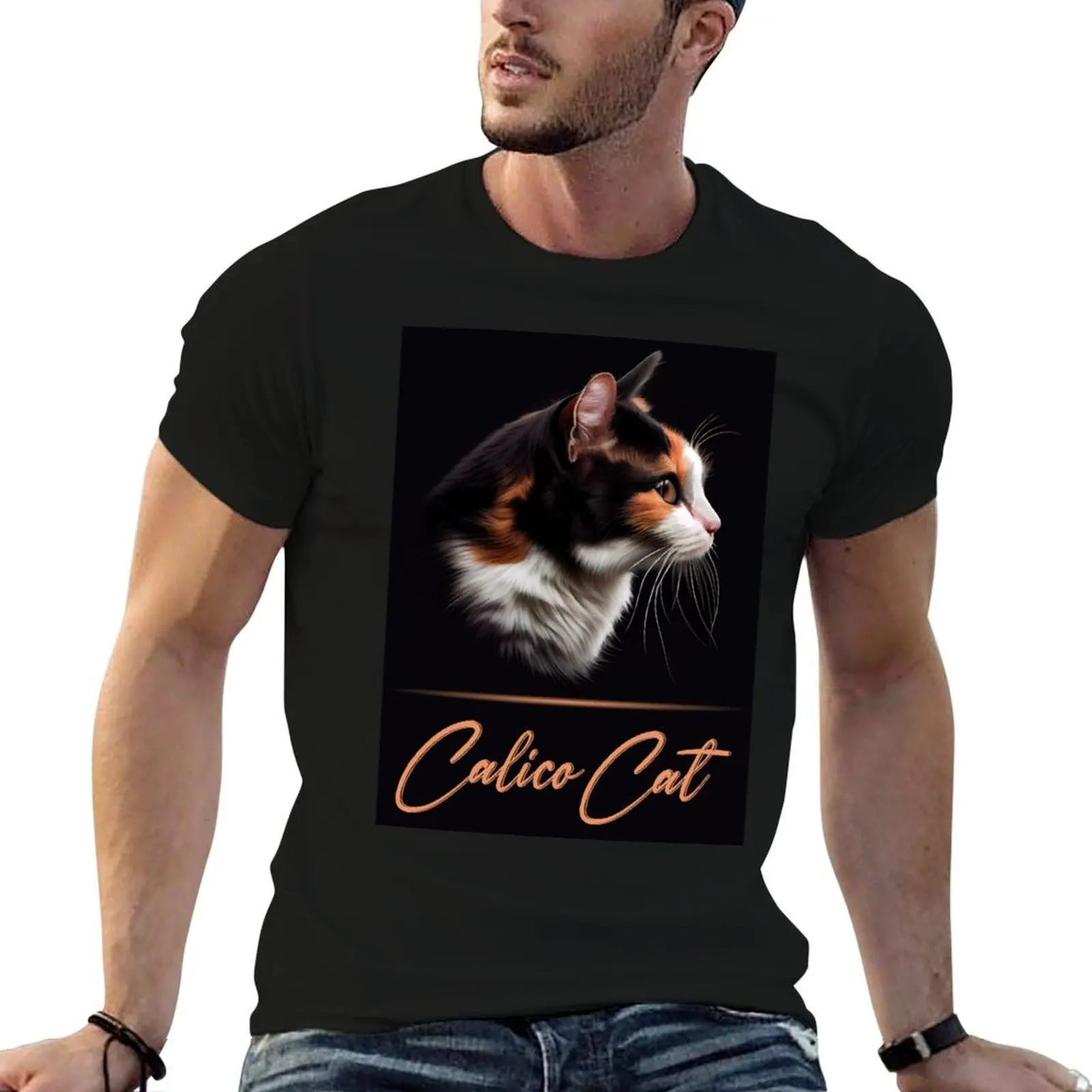 Adorable Calico Cat T-Shirt blue archive heavyweights t shirt men 100℅ cotton