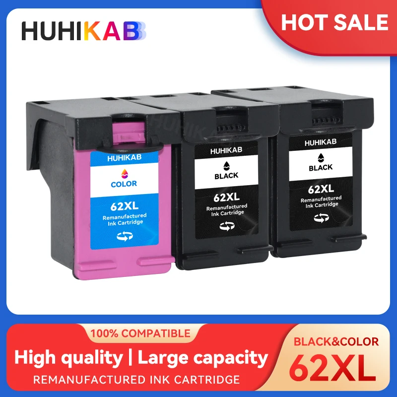 Huhikab 62 62XL Voor HP62XL Premium Kleur Remanufactured Cartridge Voor Hp Envy 5540 5640 7640 5646 5546 5541 5542 printer