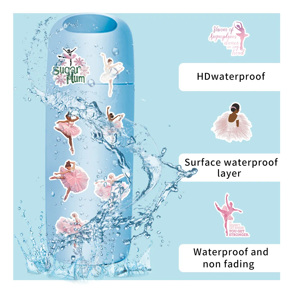 50개 핑크 발레 쿨 방수 그래피티 스티커 장식 DIY 여행가방 노트북 폰 케이스 물컵 데칼