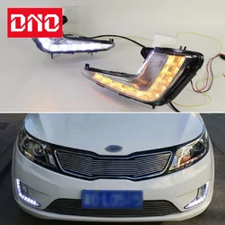 Car LED DRL 12V Daylights For Kia Rio K2 2011 2012 2013 2014  Yellow Turn Signal Daytime Running Headlamps Auto Driving Fog Lamp