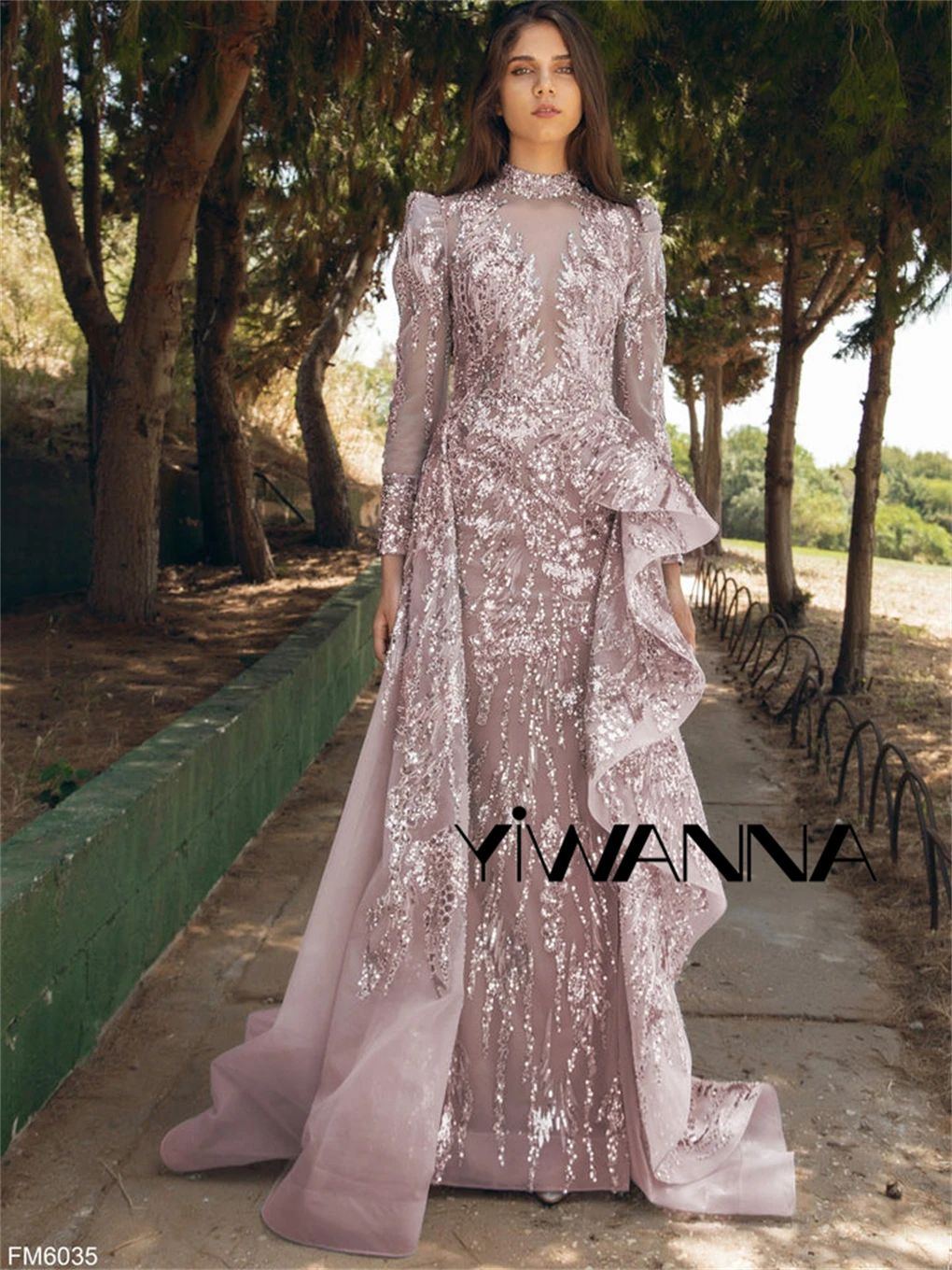 

Dusty Rose Couture Formal Gown Long Sleeve Slit Designer Evening Dress For Party Vestidos De Gala Formal Occasion Dresses