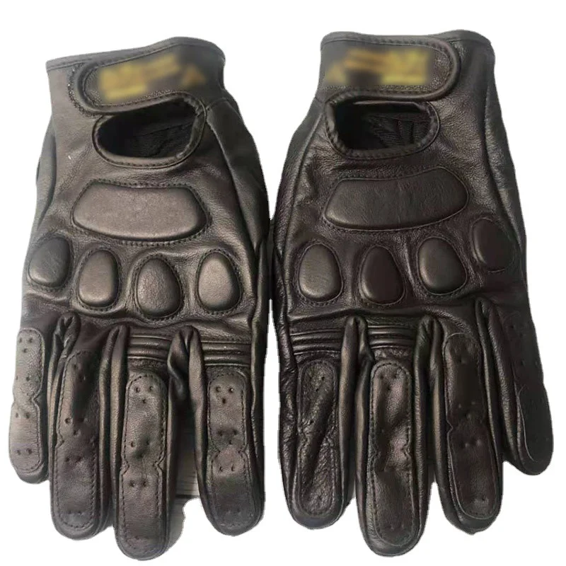 Guantes de moto de cuero transpirable de piel de oveja Retro para hombre, guantes de carreras para Motocross, guantes de invierno y verano, guantes