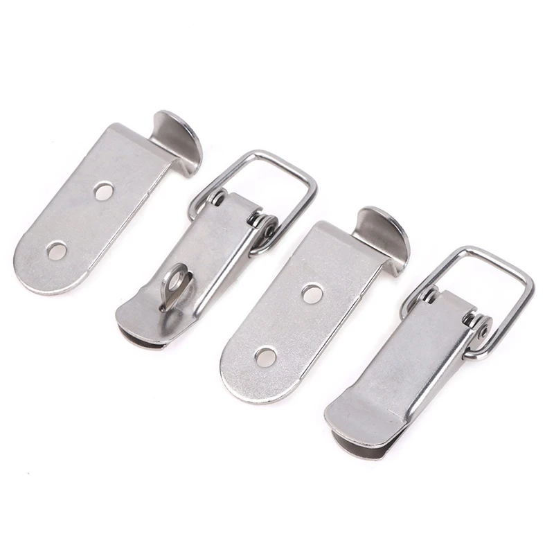 1Pc 90 Degrees Duck-mouth Buckle Hook Lock Iron Spring Loaded Draw Toggle Latch Clamp Silver Hasp Catch Clasp