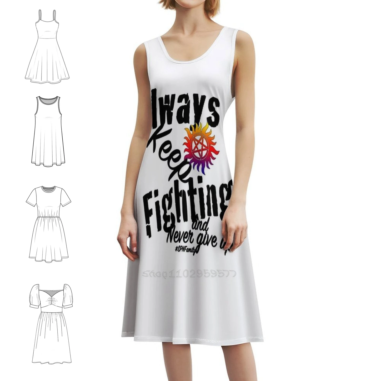 استمر في القتال فستان الحفلات الأنيق للسيدات على شكل حرف A مع خيارات قصيرة/طويلة/بدون أكمام، استمر في القتال دائمًا #1