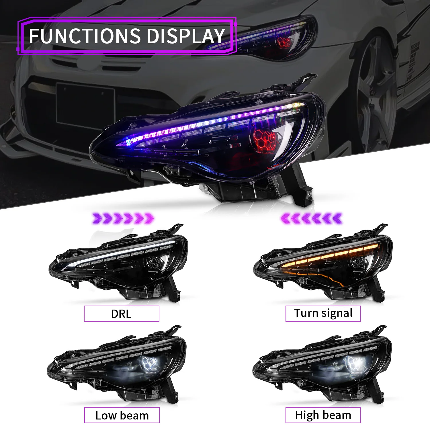 Wholesale High Quality Car Light for 1986 Headlights & Subaru BRZ Headlights RGB with Honeycomb Demon Eye