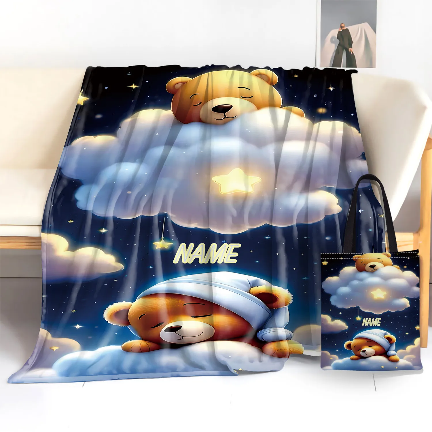 

Персонализированное одеяло «Спящий медведь» — фланелевое одеяло с индивидуальным принтом имени