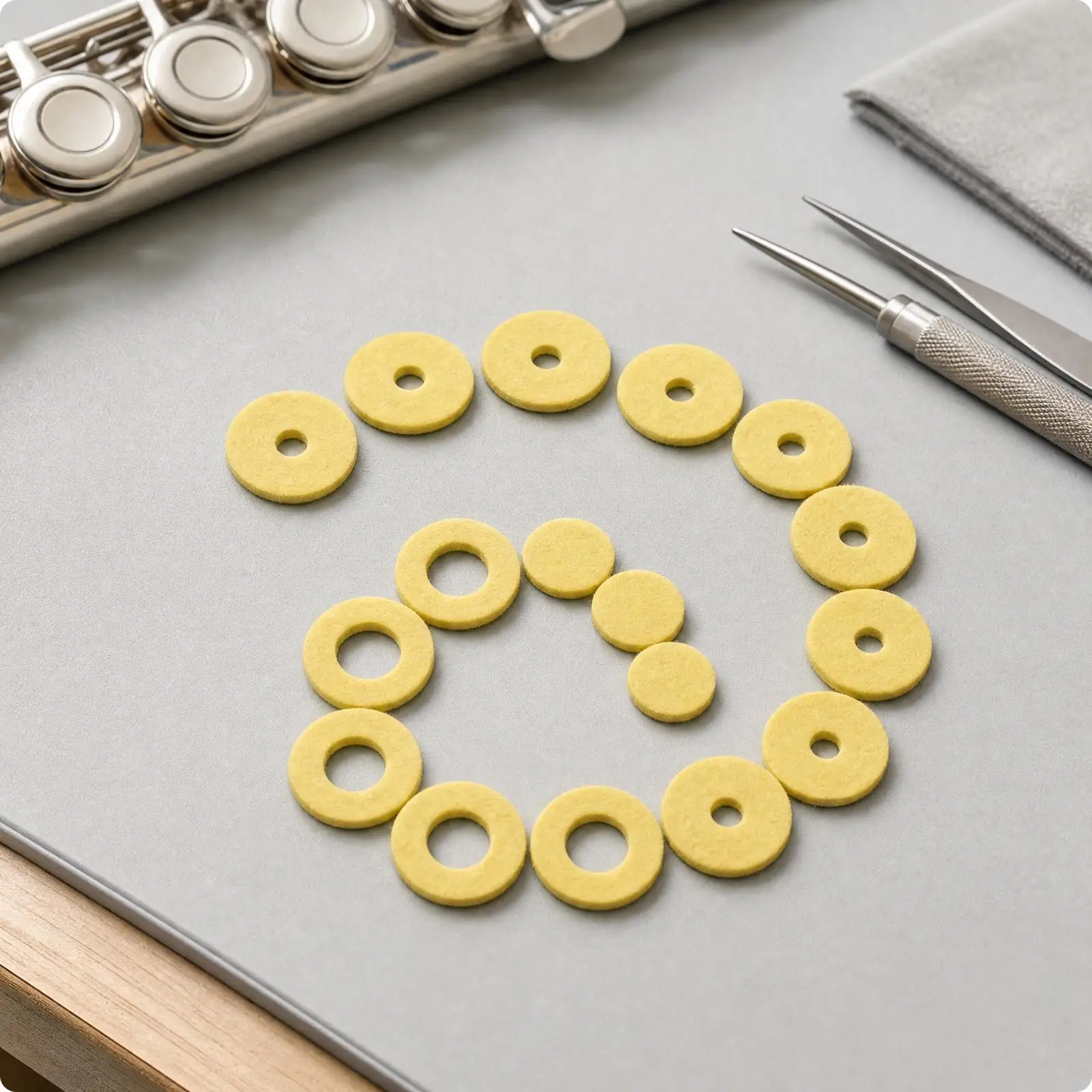 17 Hole Flute Pads Kit Open Hole Key Sealing Felt Intestine Casing for Professional Flute Repair Maintenance Parts