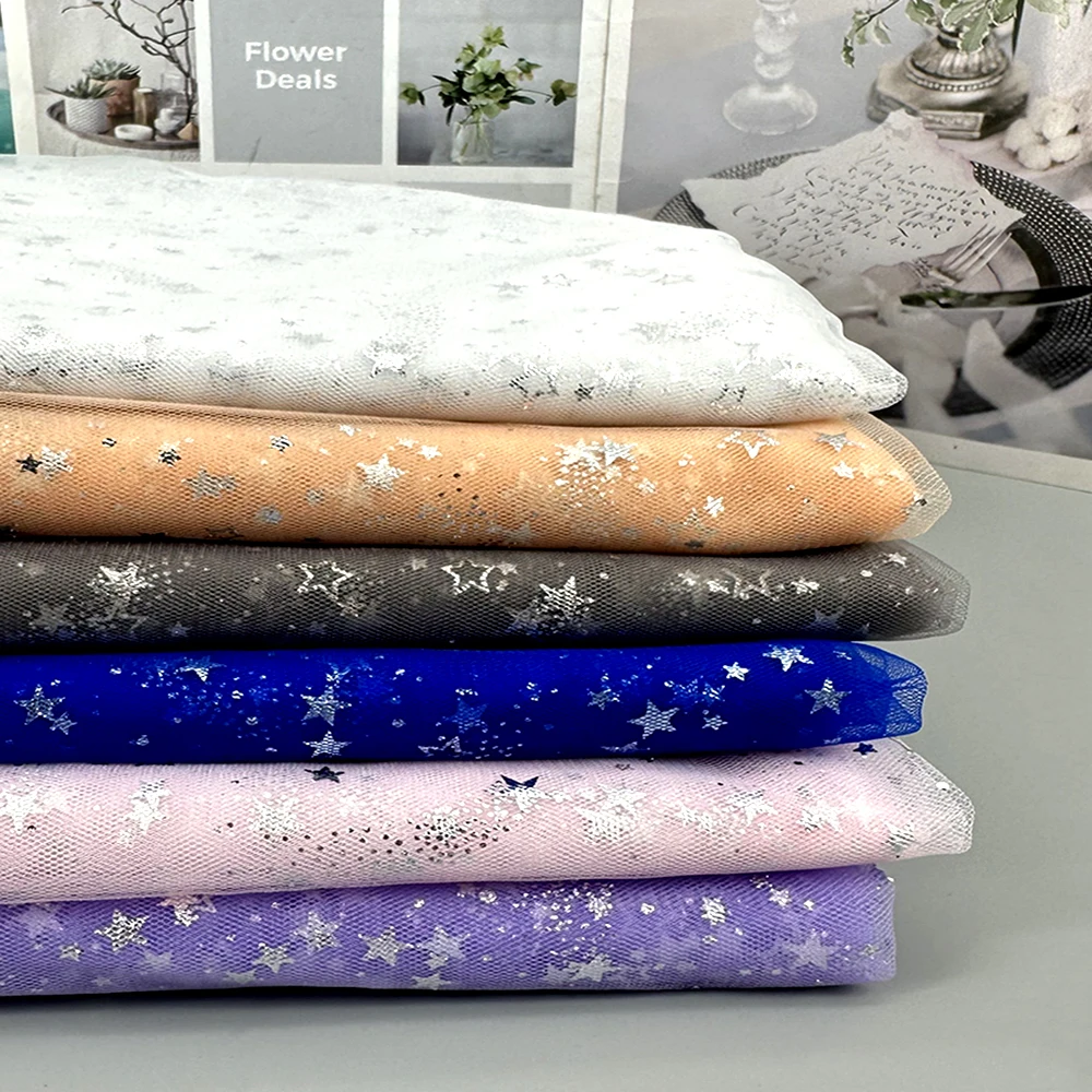 1meter Starry Tulle Fabric Silver Night Heaven Printed Organza Mesh for Summer Skirt Princess Fairy Dress Veil Party Favor Wrap