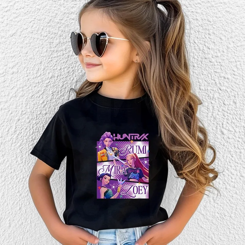 

KPop Demon Hunters Cosplay Costume Huntrix Saja Boy T-shirt Summer Short for Children Girl Boy Cartoon Printed Casual Loose Tops