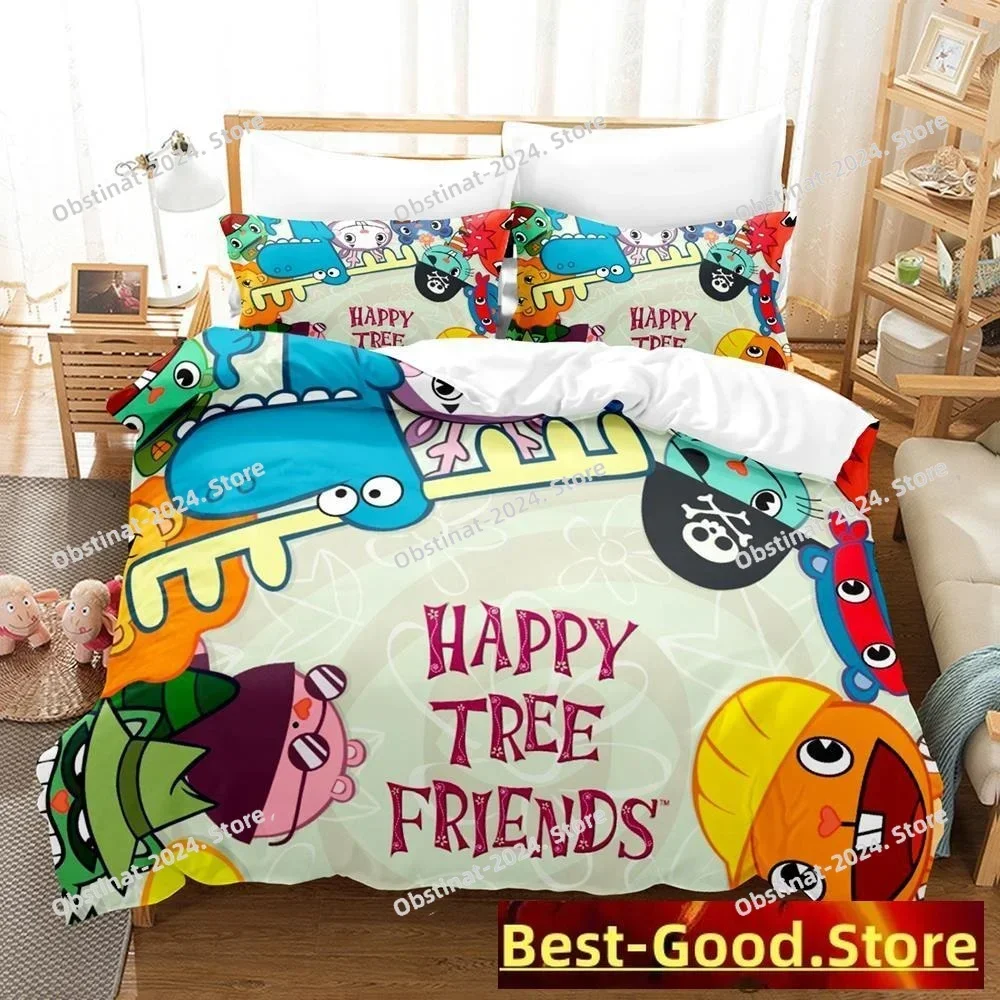 

2023 Happy Tree Friends Bedding Set Print single Comforter Quilt Bed Cover Duvet Cover Pillow Case 3 Pieces Sets Kids Adult Size