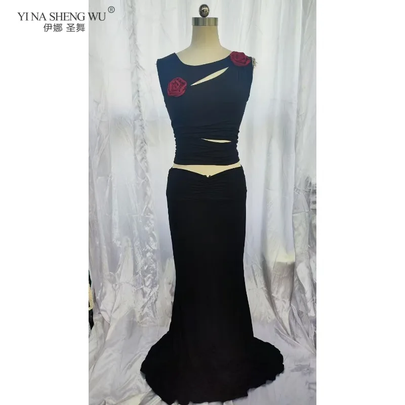 

Женский костюм для танца живота, восточный тренировочный наряд, танцевальная одежда, тренировочный костюм для танцоров, сценический костюм