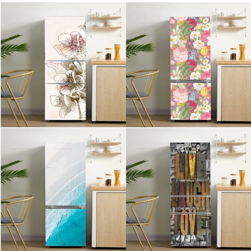 

Modern Green Plant Fridge Door Mural Sticker Flower Staircase PVC Kitchen Wallpaper for Refrigerator Door Cover Renovation Decor