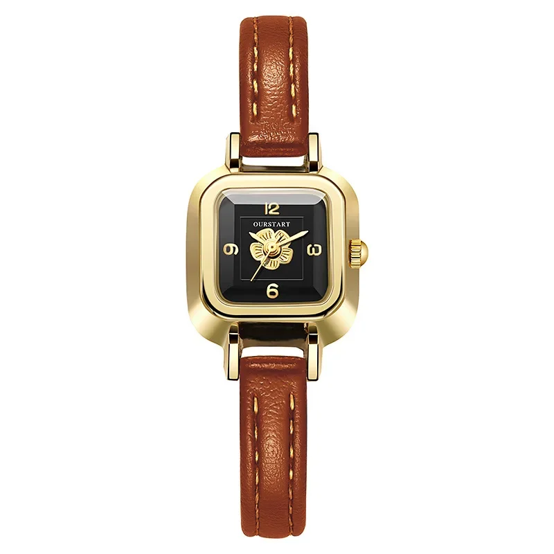 Relógio de pulso feminino com cinto de couro fino, relógio com mostrador flor, simples, casual fashion, transporte da gota