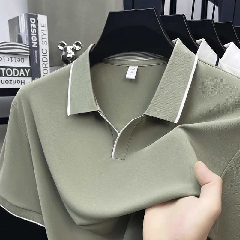 High quality solid color short sleeve polo shirt fashion luxury breathable comfort business casual T-shirt summer new men's wear