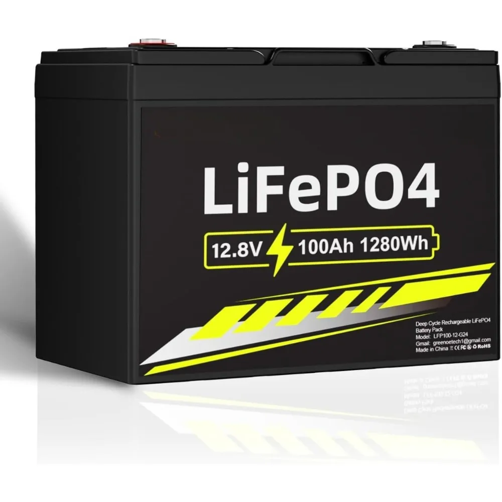 

12V 100Ah BCI Group 24 LiFePO4 Battery,Built in 100A BMS,15000 Deep Cycles Rechargeable Lithium Battery Prefect for Solar System