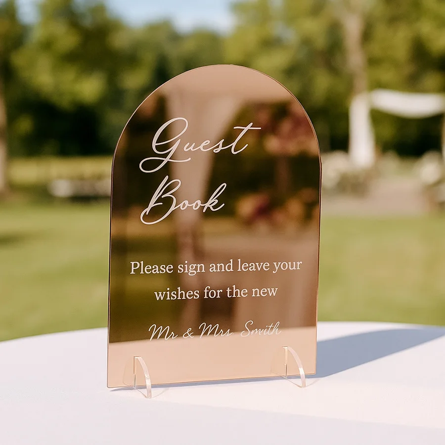 

Custom Wedding Guest Book Sign Mirror Acrylic Table Sign Personalized Message Invitation Direction Display Decor