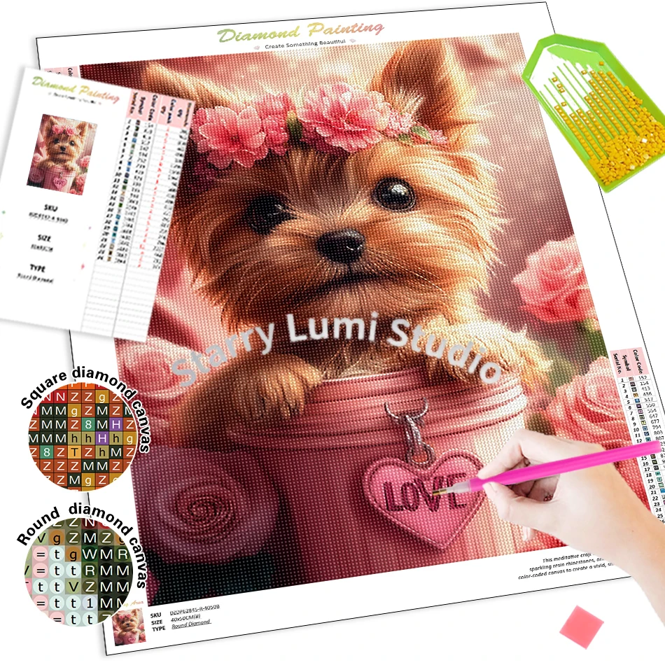 Diamond Painting Tools And Accessories Cute Dog Cross Stitch Kits Crystal Diamond Art Kit 5D Diamond Pictures Gift Drill view 2