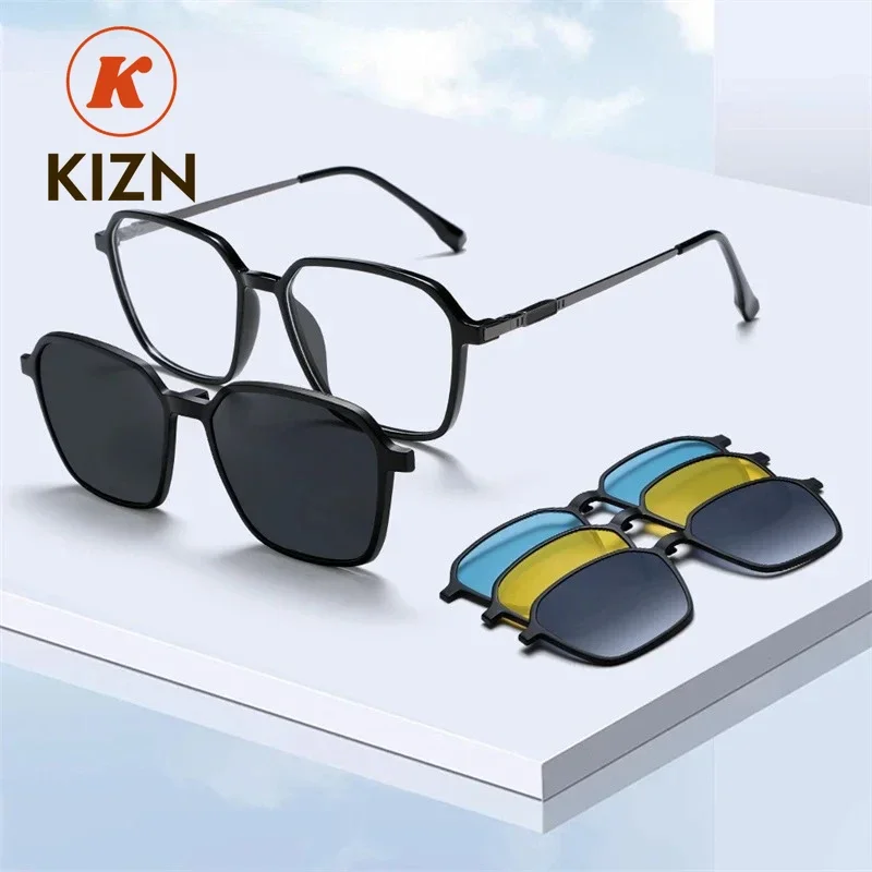 

KIZN Clip On Men Finishing Myopia Glasses Frame Minus Night Driving Glasses Anti Glare Sunglasses Fashion UV Protection Gafas