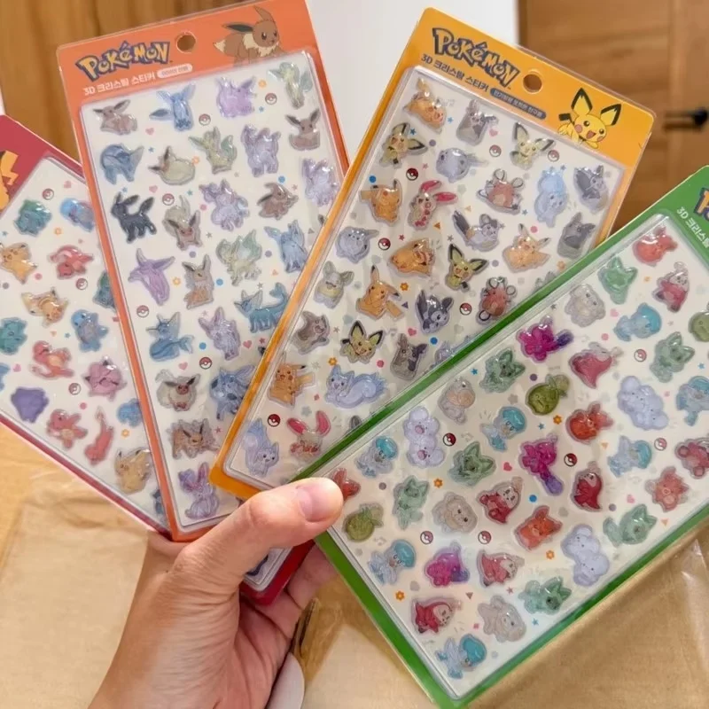 20/40pcs Pokemon 3D Solid Charmander Gengar Pikachu Crystal Cartoon Stickers Diy Phone Case Decor Sticker Toys For Children
