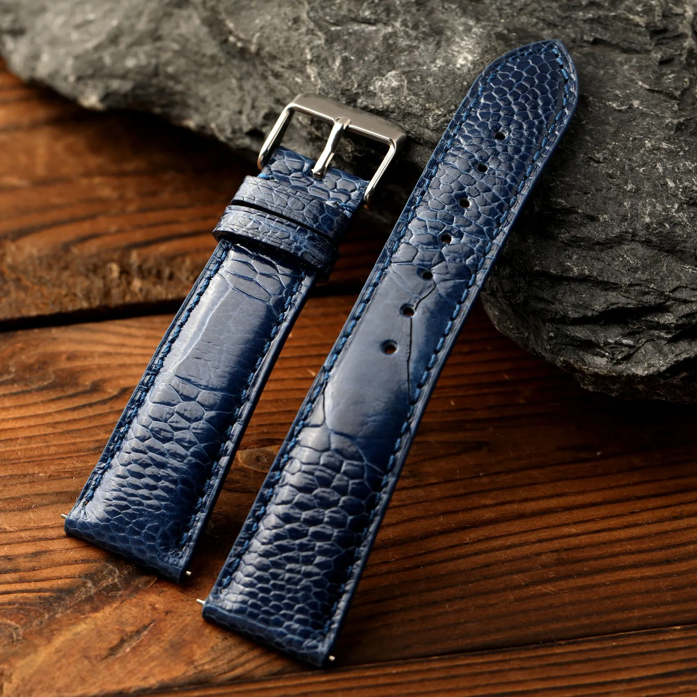 High end royal blue ostrich foot leather strap, 18 19 20 21 22MM deep blue retro strap