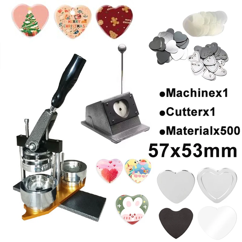 

57x53mm Heart-shaped Magnetic Badge Maker Includes 500Sets of Badge/Fridge Magnet Making Materials Suitable for Parties Business