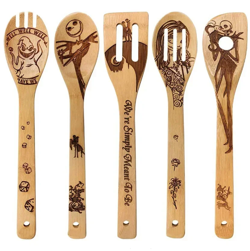 5pcs Kawaii Disney Stitch Mickey Mouse Spatula Kawaii Wooden Spatula Cartoon Winnie The Pooh Kitchen Supplies Christmas Gift