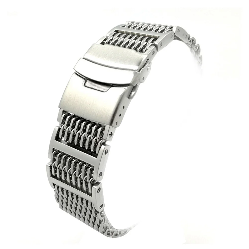 

22Mm Shark Mesh Stainless Steel Watch Band Strap Replacement Wrist Bracelet for Men Women Silver Elegant Wearable Anywhere Band