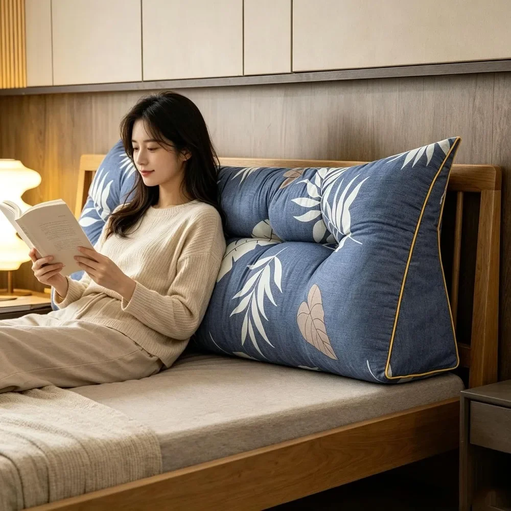 Bed Headboard Backrest Pillow Triangle Wedge Support Cushion with Pocket Reading Pillow for Bedroom Sofa 80/100/120/150/180cm