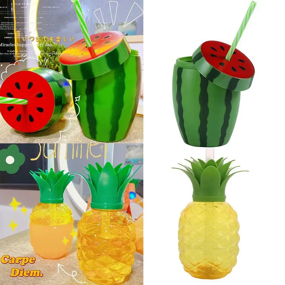 Gift Cartoon Fruit Straw Cup Watermelon Lemon Food Grade Plastic Water Bottle Tea Milk Juice Multicolor Drinkware Summer