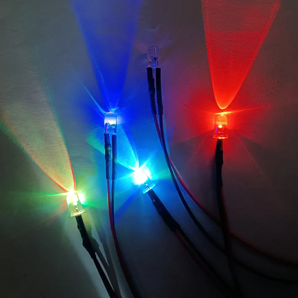 20-50pcs 3mm 5mm Flat Top LED Pre-wired water clear DC3-12V Red Green Blue white RGB UV light-emitting diode with Plastic Holder