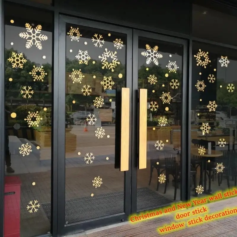 New Year wallpaper Christmas Glitter Snowflake Window Sticker electrostatic Wall Stickers Snowflake Door Glass Decor Decals