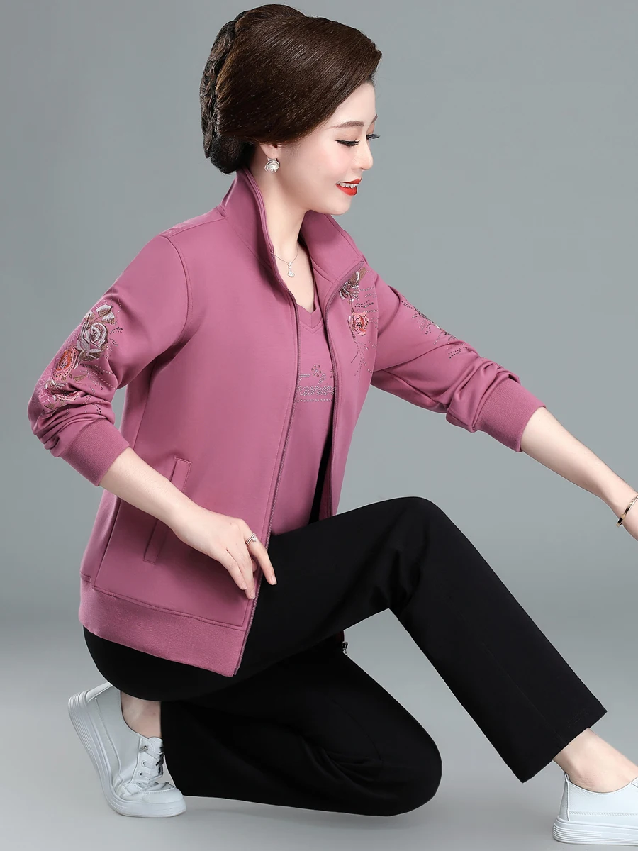 

Спортивный костюм Ele для женщин старше 40 лет, весна-осень, повседневный, свободного кроя, комплект из двух предметов, большие размеры, для среднего и старшего возраста