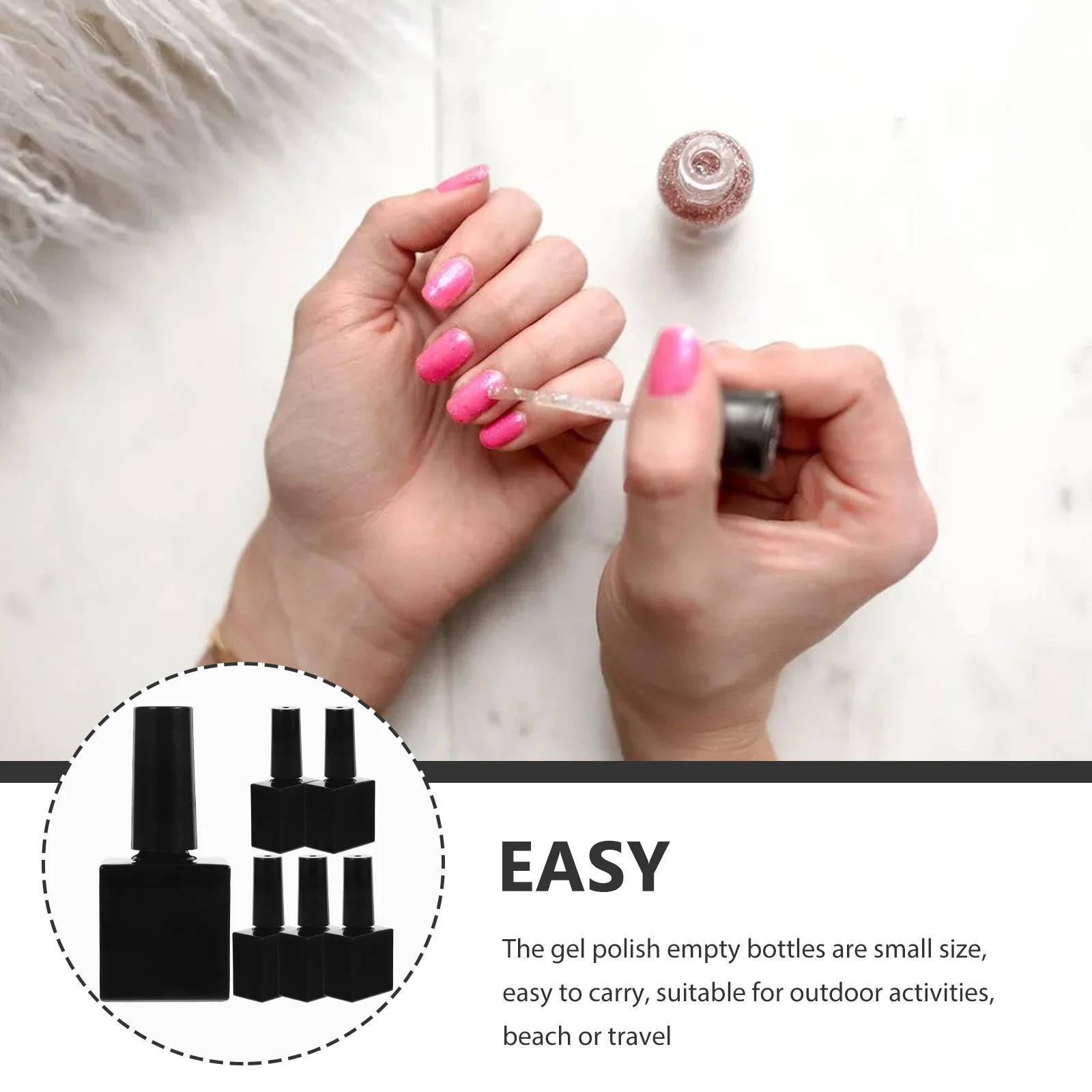 6Pcs Small Glass Gel Polish Bottles Tightly Sealed Portable for Beach and Travel Empty Nail Polish Bottles with Brush