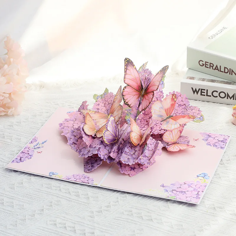 Mother's Day Purple Seal Flower Butterfly 3D Three-dimensional Greeting Card Gift Three-dimensional Card Message Creative Card