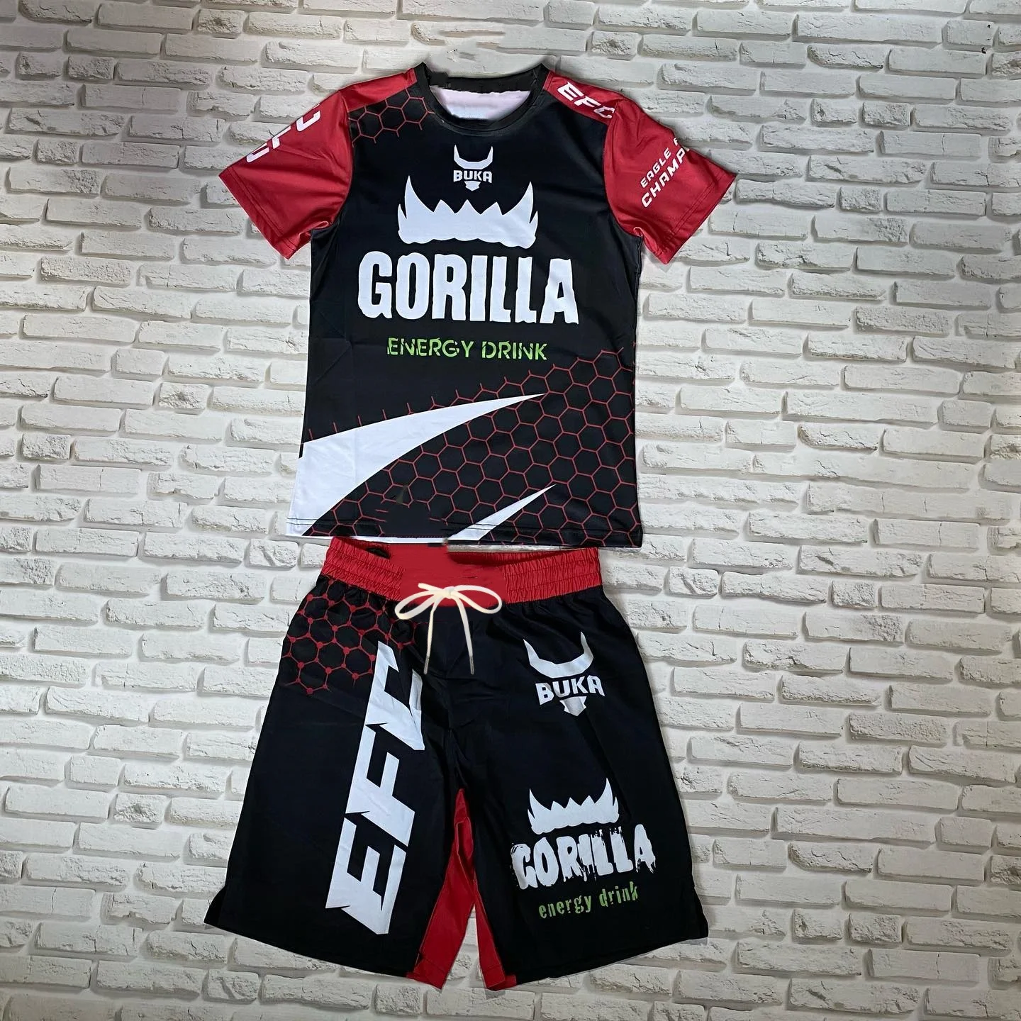 Image of 2026 Neuer Jiu-Jitsu-Sportanzug für Herren/Kinder Blau-Rotes Muster T-Shirt und Shorts Schnelltrocknender BJJ-Trainingsanzug