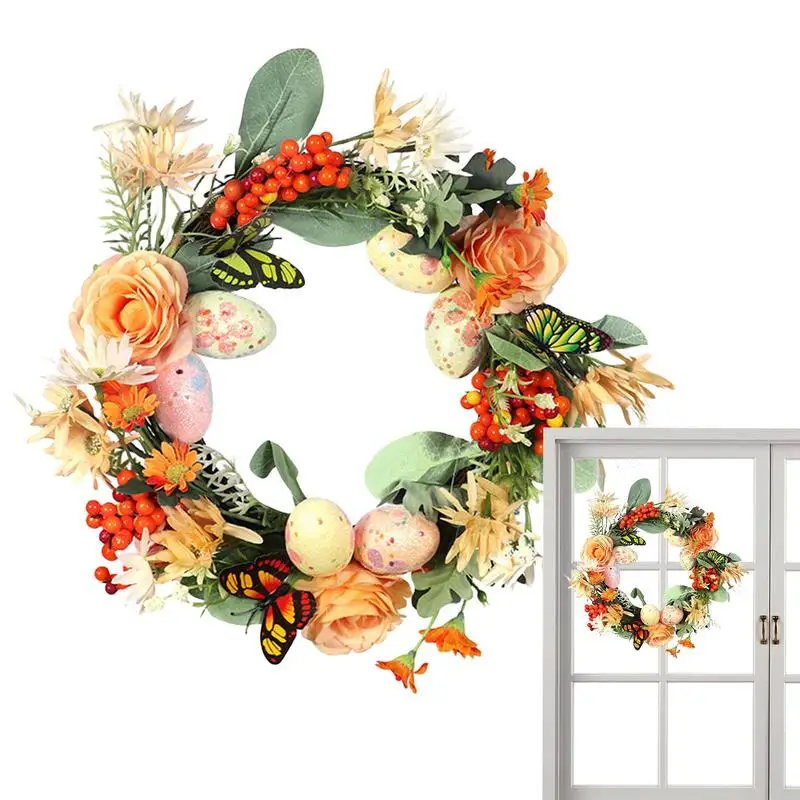 

Easter Egg Wreath Artificial Colorful Eggs Front Door Wreath 30cm/11.8inch Seasonal Home Decor Farmhouse Window Dangling
