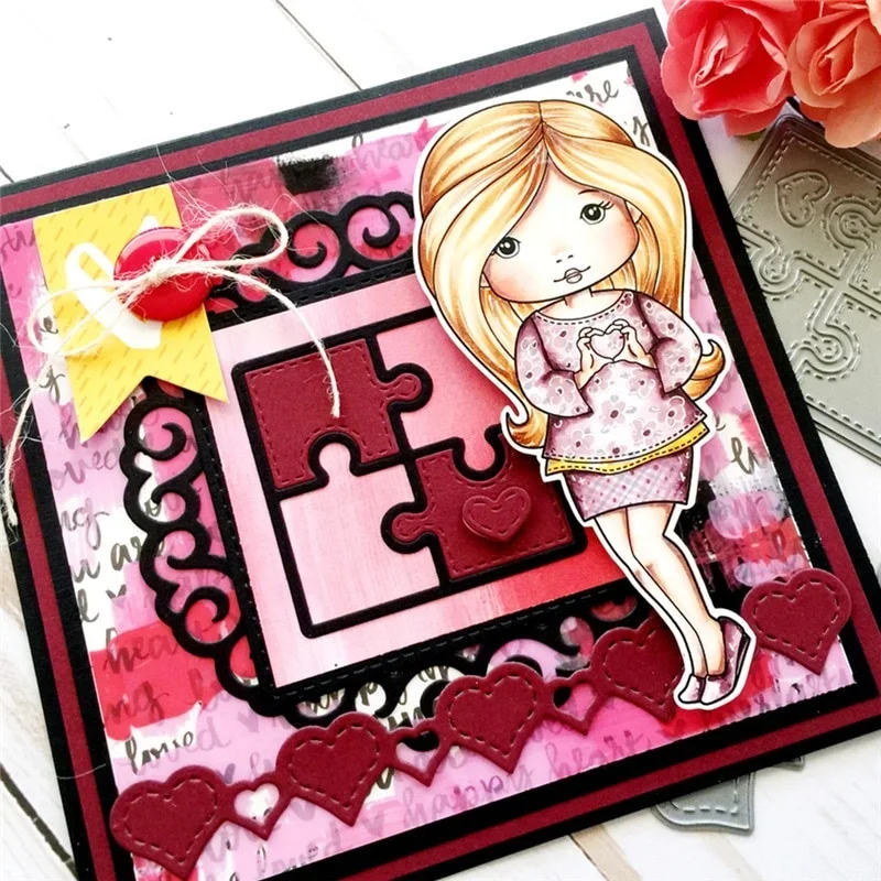 Matryce do cięcia metalu Scrapbooking na tworzenie kartek DIY tłoczenie cięcia nowe rzemiosło Die Heart Puzzle Cover