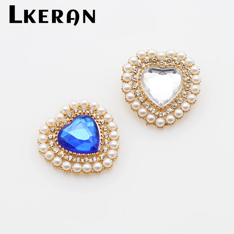 LKERAN 10 piezas 26*27MM nuevos botones acrílicos de perlas de corazón para decoración de ropa DIY botones a presión de Metal suministros para manualidades Scrapbooking