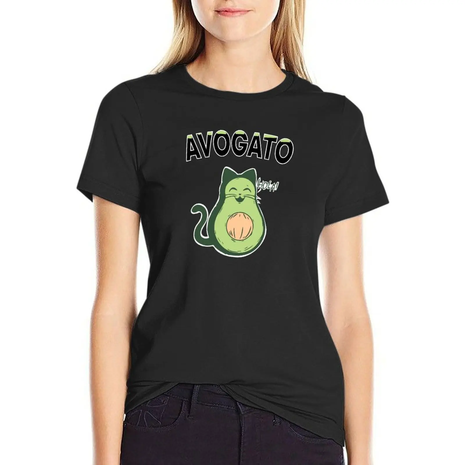 Camiseta Oversized Abacate-Catvocado para Mulheres, Roupas Femininas, Blusa Branca