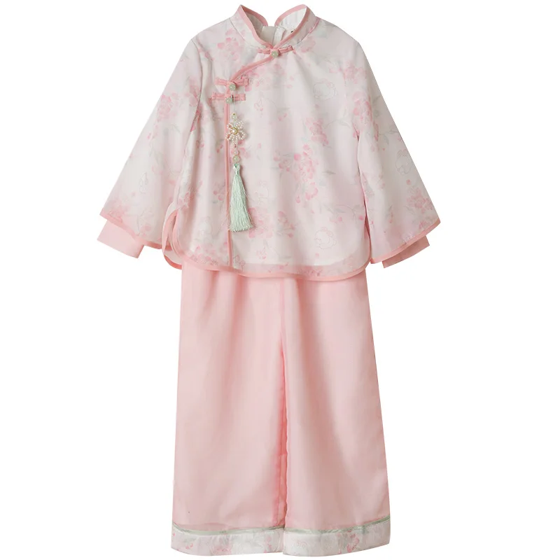 Chinese Style Hanfu Girls\' Party Dresses Spring Clothes Cloud Shoulder Jacket Dress Ancient Costume for Little Girls