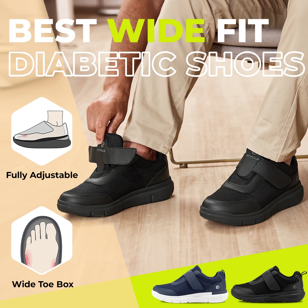 FitVille Diabetic Shoes Comfortable Extra Wide Width Swollen Feet Sneakers for  Diabetic Pain Relief  with Arch Support