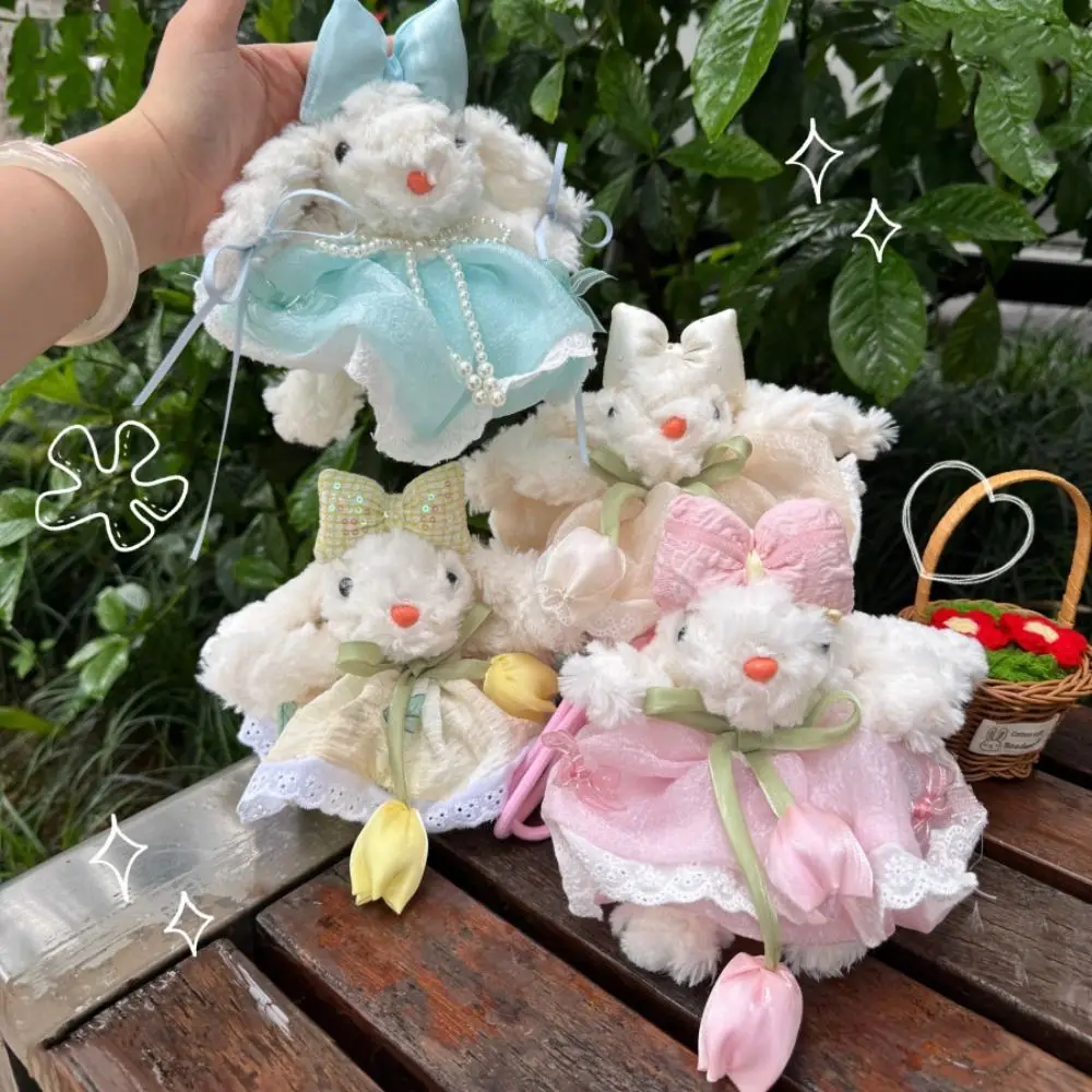 Bow Knot Bow Plush Rabbit Keychain Stuffed Cartoon Rabbit Doll Keyring Kawaii Soft Drooping Ear Rabbit Pendant Girl's Toy