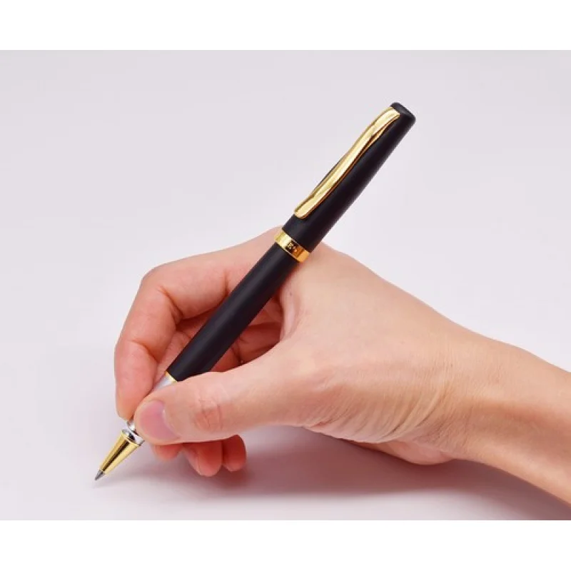 قلم كرات دوارة من الفولاذ A+ Duke 209 باللون الأسود غير اللامع مع قلم مكتب للكتابة بمشبك ذهبي