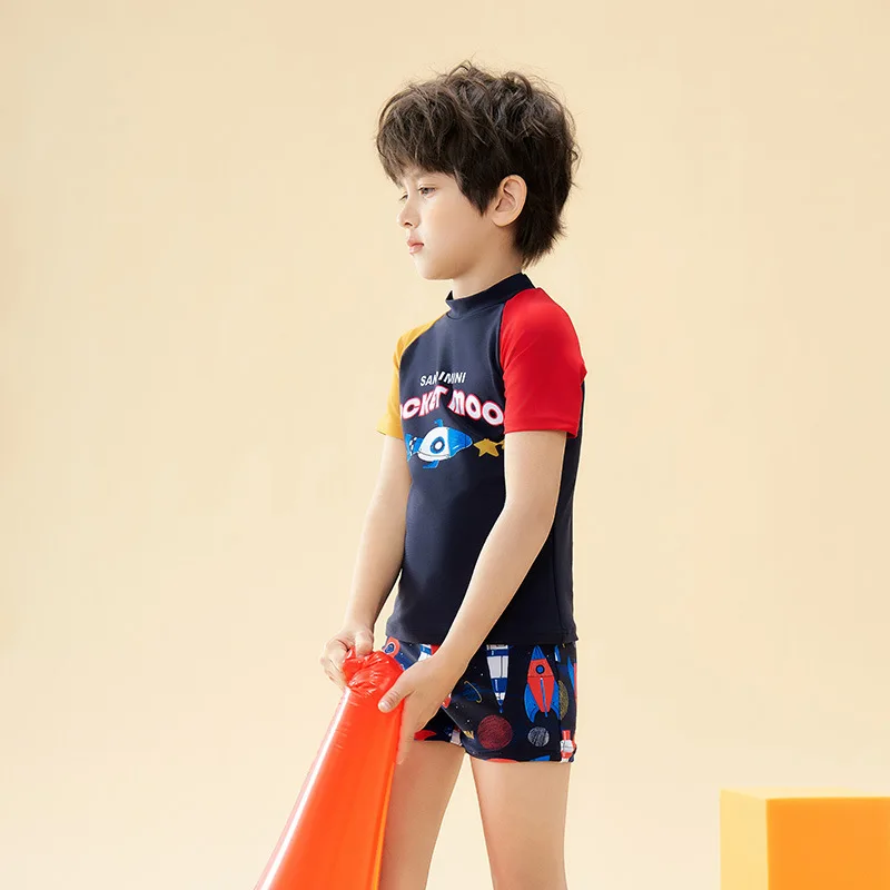 

Kids Short Sleeve WaterProof Surfing Beach SwimWear Boy Two Pieces Sun Protection Outdoor Sports Quick-Drying Bathing Suit