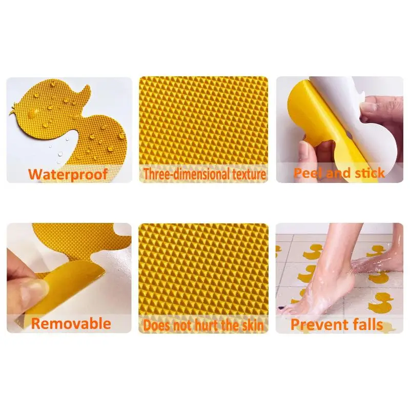 Duck Pattern Anti Slip Shower Tread Stickers 12Pcs Kid Safe Bathtub Floor Step Stair Grip Tape Bathroom Accessory