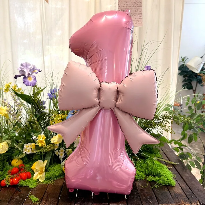 40inch Pink Bowknot Number Foil Balloons Wedding Birthday Party Decoration Anniversary Decor Photo Props Party Supplies