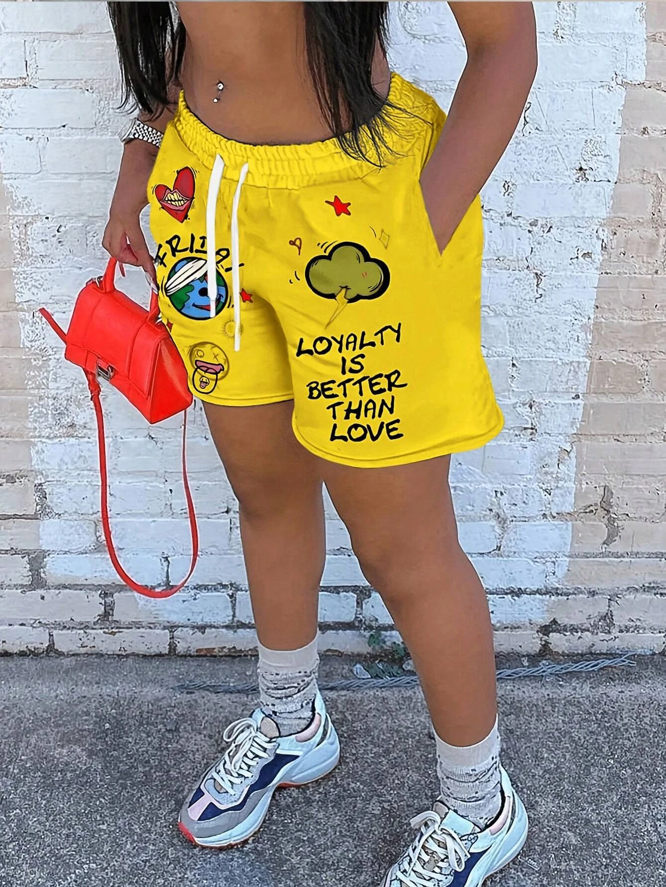 Women European and American Women's Summer Cartoon and Monogrammed Floral Waist Shorts with Pockets Y2k Pants Shorts